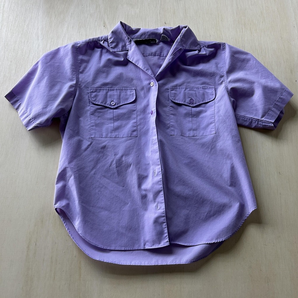 Hunter's Glen Shirt Womens 36 Purple Solid Short Sleeve Button Up Collared Top
